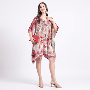 Robe tunique caftan mi-longue en viscose africaine pour femme, coupe décontractée, poncho kimono, finition soyeuse, style bohème, pour les vacances à la plage ou la maison - Product Image 1