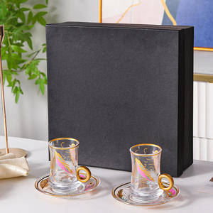 Tasses en verre turques créatives, tasses et soucoupes à thé rouge pour la maison, ensemble de tasses et soucoupes à café en verre plume, tasses à thé de l'après-midi - Product Image 6