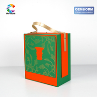 Boîte cadeau en carton rigide vide de grande taille avec poignée en cuir, impression personnalisée de luxe