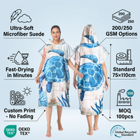 Poncho de surf personnalisé en microfibre suédée 200-250 GSM, serviette de bain à capuche imprimée numériquement pour sports nautiques et croisières