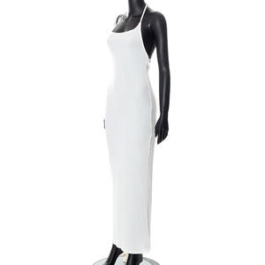 Maigre dos nu jarretelle robe blanche femmes robe à lacets sangle couleur Pure Streetwear Clubwear élégant robe Midi Vestidos - Product Image 3