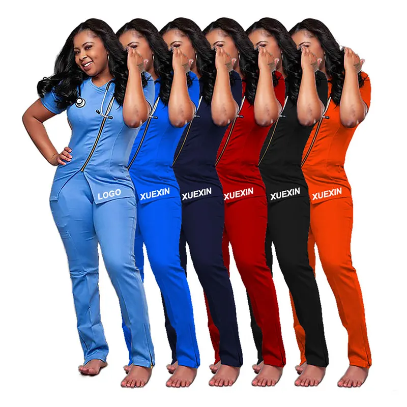 Fashionable plus size female nurse uniform medical scrubs short sleeve wholesale new style nurse scrub uniform for women