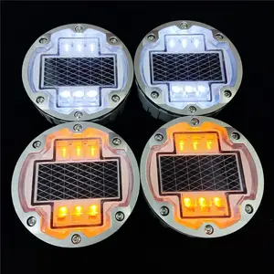 Marcador de pavimento redondo LED subterráneo Luz de perno solar 6 tornillos PC Plástico intermitente Ojo de gato Parpadeo Carretera integrada