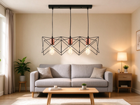 Suspension industrielle à 3 lumières, cadre géométrique en fil métallique noir, support de lampe E27 or rose, pour îlot de cuisine et salle à manger