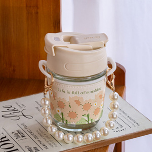 Taza de cristal <span class=keywords><strong>Ins</strong></span> DE ALTO aspecto, taza de perla impresa, taza de regalo de paja, taza portátil de agua para café, taza doble para beber, vidrio de recuerdo - Product Image 5