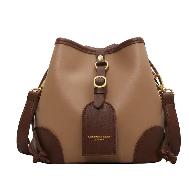 2022 fashion leather luxury designer women's handbag famous brands korean Contrast color women shoulder crossbody bag bucket bag