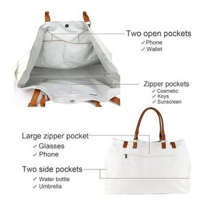 Custom Logo Travel Storage Bag <b>Extra</b> <b>Large</b> Canvas Beach Tote Bag With Vegan Leather Handle - Product Image 4