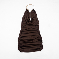 Viviblook D26DS162 Nouvelle Robe d'été pour Femme, Sans Manches, Sexy, avec Anneau Métallique, Col Halter, Mini Robe Moulante