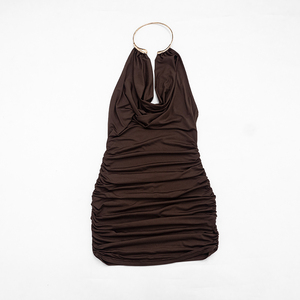 Viviblook D26DS162 Vestido Nuevo de Verano para Mujer, Sin Mangas, Sexy, con Anillo Metálico, Cuello Halter, Mini Vestido Ajustado - Product Image 6
