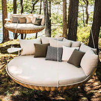 Lit suspendu d'extérieur double, canapé-lit moderne, mobilier de jardin pour adulte, lit suspendu rond en rotin et corde pour véranda