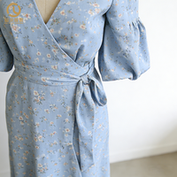 Robe pour femme en lin pur, col en V, manches bouffantes, style tendance 2026, de haute qualité, sur mesure, usine de vêtements, grossiste de mode