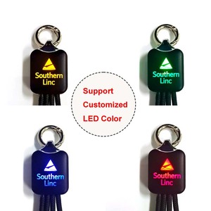 Porte-clés LED personnalisé avec logo, <span class=keywords><strong>chargeur</strong></span> promotionnel USB Type-C Micro tout-en-un, câble de charge 3-en-1 pour la charge <span class=keywords><strong>multiple</strong></span> en entreprise - Product Image 4