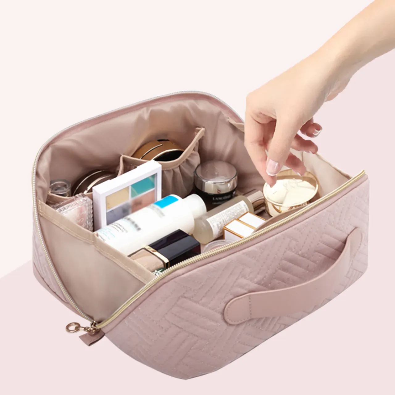 Sac de maquillage en cuir Pu personnalisé, nouveau Design, sac de beauté Portable de voyage, sac de soins de la peau de maquillage à fermeture éclair étanche, 2023