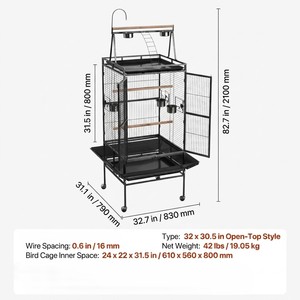 Gabbia per l'allevamento di <span class=keywords><strong>pappagalli</strong></span> di grandi dimensioni in filo di ferro, mobile, con vassoio in plastica solida verniciato a polvere, traspirante, di lusso, con base mobile e area gioco superiore - Product Image 4