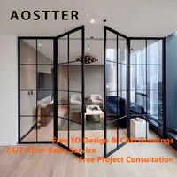 Portes battantes en polymère AOSTTER, double vitrage, à simple battant, étanches pour salle de bain, portes modernes à fermeture encastrée