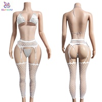 Ensemble de 3 pièces de vêtements de danse exotique en résille et strass ELITES, disponible en gros, tenues de strip-teaseuse