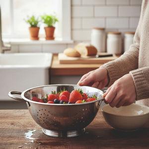 Colador Premium de Acero Inoxidable de 28 CM con Base Elevada, Apto para Lavavajillas y Ecológico, para Colar y Lavar en la Cocina - Product Image 5