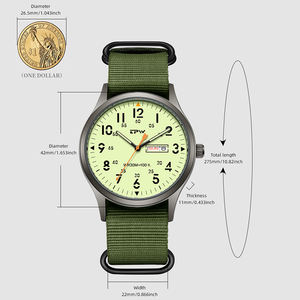Design personnalisé hommes vert lumineux étanche <span class=keywords><strong>calendrier</strong></span> arabe <span class=keywords><strong>numéro</strong></span> montre à quartz logo fabricant montres-bracelets - Product Image 5