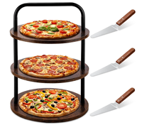 Support à pizza à 3 niveaux en bois avec 3 plateaux de service, présentoir à pizza pour fête