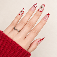 Miss Gel Style Noël 32 pièces Faux ongles à presser rouges French Press-on Amande moyenne Réutilisables Pointes d'ongles en ABS de haute qualité