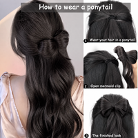 Pince à cheveux sirène demi-attachée avec nœud pour femme, style européen et américain, en fibre résistante à la chaleur, pour cheveux longs bouclés, pince à griffes