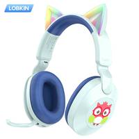 Auriculares Inalámbricos LOBKIN con Orejas de Gato para Niños, Auriculares con Luz Intermitente, Auriculares con Música Estéreo para Niños y Niñas, Regalo