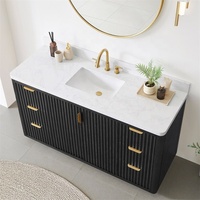 Meuble-lavabo de salle de bain en bois massif cannelé de luxe, finition laquée personnalisée, avec plan de travail en quartz stratifié
