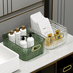 Desktop Cosmetic Storage Box 6L Transparent Gold Dark Green Gold Amber Gold No Lid Makeup Organizers - Product Image 1