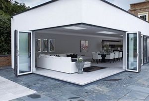 현대 디자인 에너지 효율적인 알루미늄 클래딩 강화 유리 나무 색상 접는 문 마감 표면 빌라 접이식 - Product Image 3