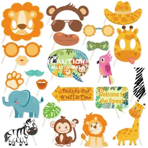 PZ219 Party Wild Animal Paper Photo Booth Props Photography 25 PCS Paper Cards Kid Birthday Supplier Ornament