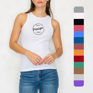 Débardeur côtelé uni sans manches pour femme, 100 % coton respirant, tricoté, col rond, imprimé sérigraphié, vente en gros - Product Image 1