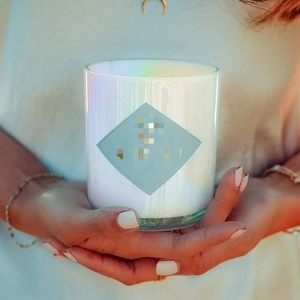 Luxury Iridescent Candle Jar With <b>Lids</b> Customized Crystal Glass Candle Vessel <b>Decor</b> Aura Electroplated Empty Candle Container - Product Image 4
