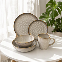 Service de vaisselle en grès avec motif de fruits paysagers, assiettes, tasses et bols en céramique émaillée craquelée
