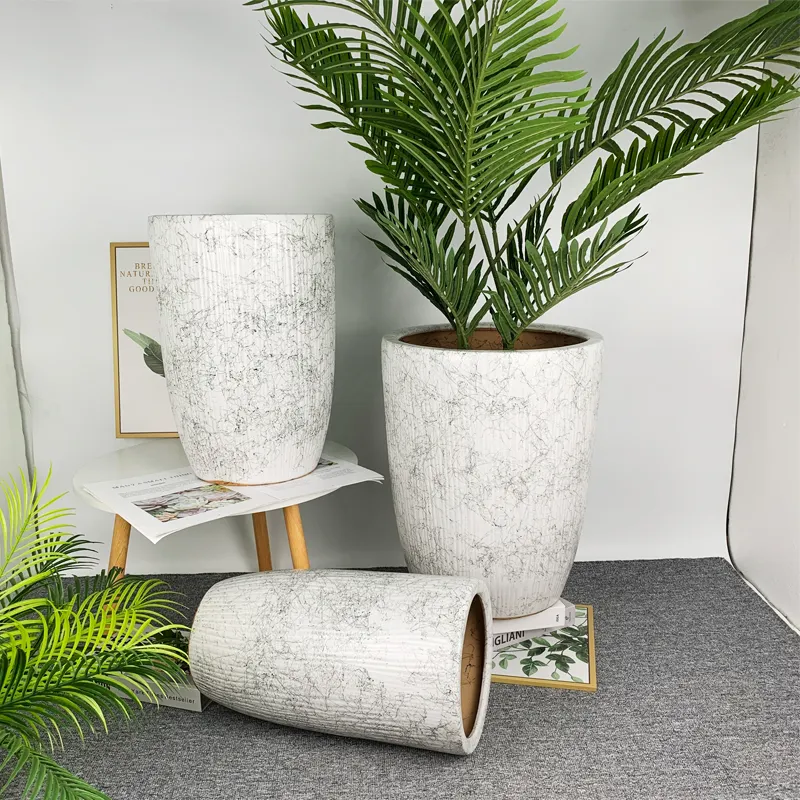 Vente en gros de plantes en céramique rondes de tailles moyennes pour l'extérieur et l'intérieur Lot de 3 grands pots en céramique pour plantes en pot d'intérieur