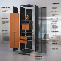 Armoire minimaliste marron avec étagères ouvertes, tiroirs et éclairage LED, meubles de chambre à coucher sur mesure