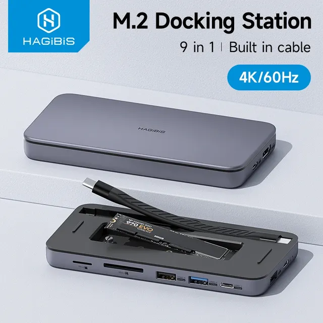 Hagibis 9 in 1 USB C HUB with M.2 NVMe/SATA SSD Enclosure 4K HDMI-compatible 100W PD USB 3.1 Docking Station for Windows mac OS