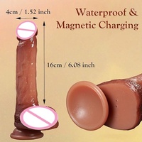 Dildo de Silicona Líquida Marrón, Pene Artificial Realista, Juguete Sexual para Mujer, Dildo de Silicona con Vibración y Empuje Remoto Realista