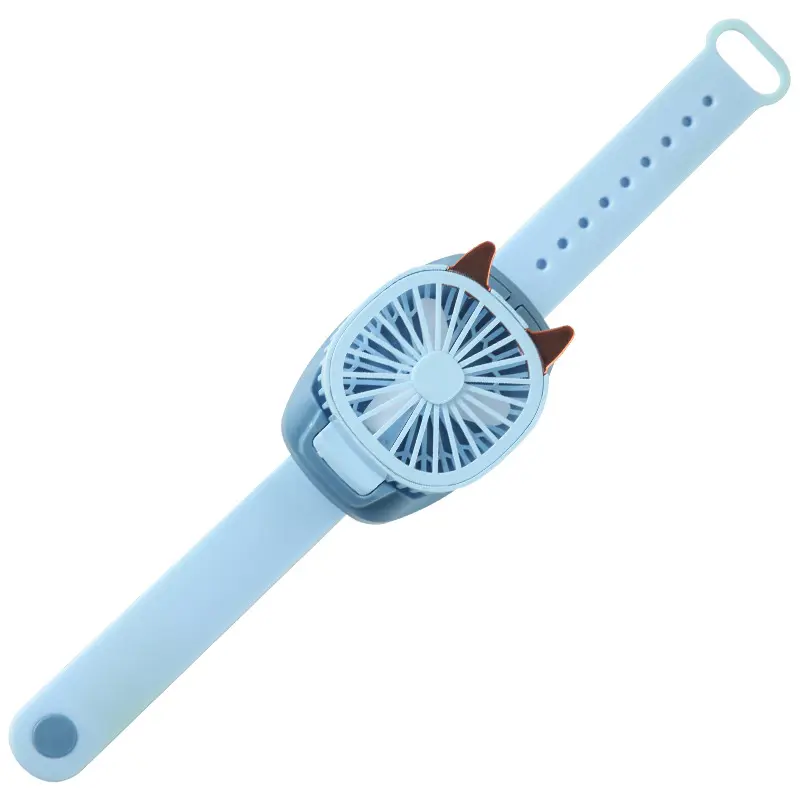New Launch Children's kids Gift Rechargeable Foldable LED Air Cooling Hand Wrist Watch Mini Portable Fan With Cutie Cat Design