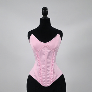 Superbe Corset Rose Pâle en Satin à Volants, Décolleté Cœur, Bustier Sculptant Effet Amincissant pour Soirées Romantiques - Product Image 4