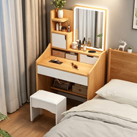 Table de maquillage LED nordique avec miroir et tabouret rembourré, armoire de rangement multifonction, coiffeuse compacte pour chambres à coucher