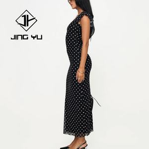 Robe longue de luxe personnalisée à pois noirs, douce pour la peau, de haute qualité, 100% rayonne voile, robe décontractée - Product Image 2