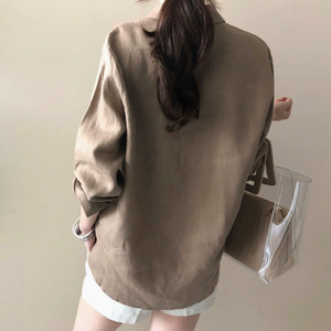 Chemisier oversize pour femme, col classique, poche unique, manches longues, couleur unie, coupe décontractée, idéal pour le bureau et le quotidien - Product Image 4