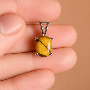 Pendentif en œil de tigre ovale plaqué rhodium en argent sterling Rhaya Jewels, fait à la main, minimaliste, unisexe, bijoux de mariage pour enfants - Product Image 5