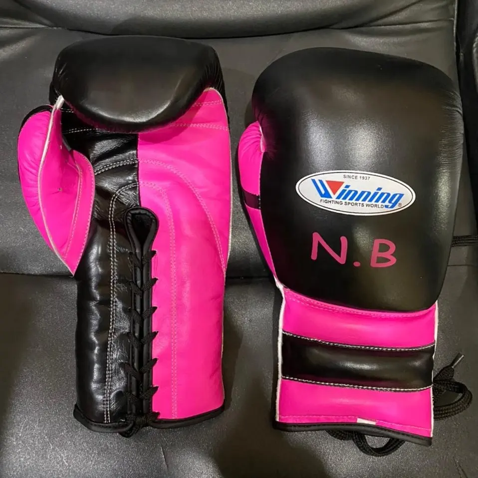 Brand New Contrast Color Leather Custom Made黒Pink勝利Training Sparring Boxing Gloves