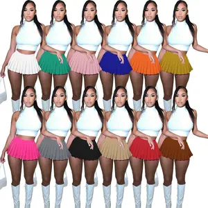 15 Colors summer hot selling solid color sexy mini pleated skirt short skirt