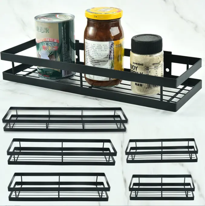 Punch-free multifunctional kitchen Cabinet spice rack organizer wall metal mount Chrome Tiered Hanging Shelf for spice mason jar