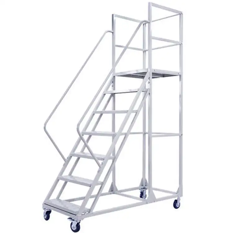 Penjualan langsung pabrik rak aluminium sekrup tangga/baut tangga Platform kerja dengan roda dan kunci