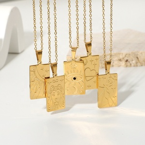 Klasik zodyak işareti kolye paslanmaz çelik takı kız arkadaşı hediye <span class=keywords><strong>Tarot</strong></span> kartı takı dikdörtgen kolye kolye - Product Image 1