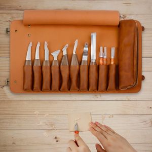 Custom Pure Pu Leather <b>Storage</b> <b>Bag</b> With <b>Zipper</b> Closure Wood Carving Knife Tool Kit for Woodworking Beginners - Product Image 4
