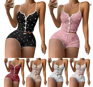 Halter Shorts Sexy Bow Solid Lace Casual Soft <strong>Comfortable</strong> Home <strong>Wear</strong> - Product Image 1